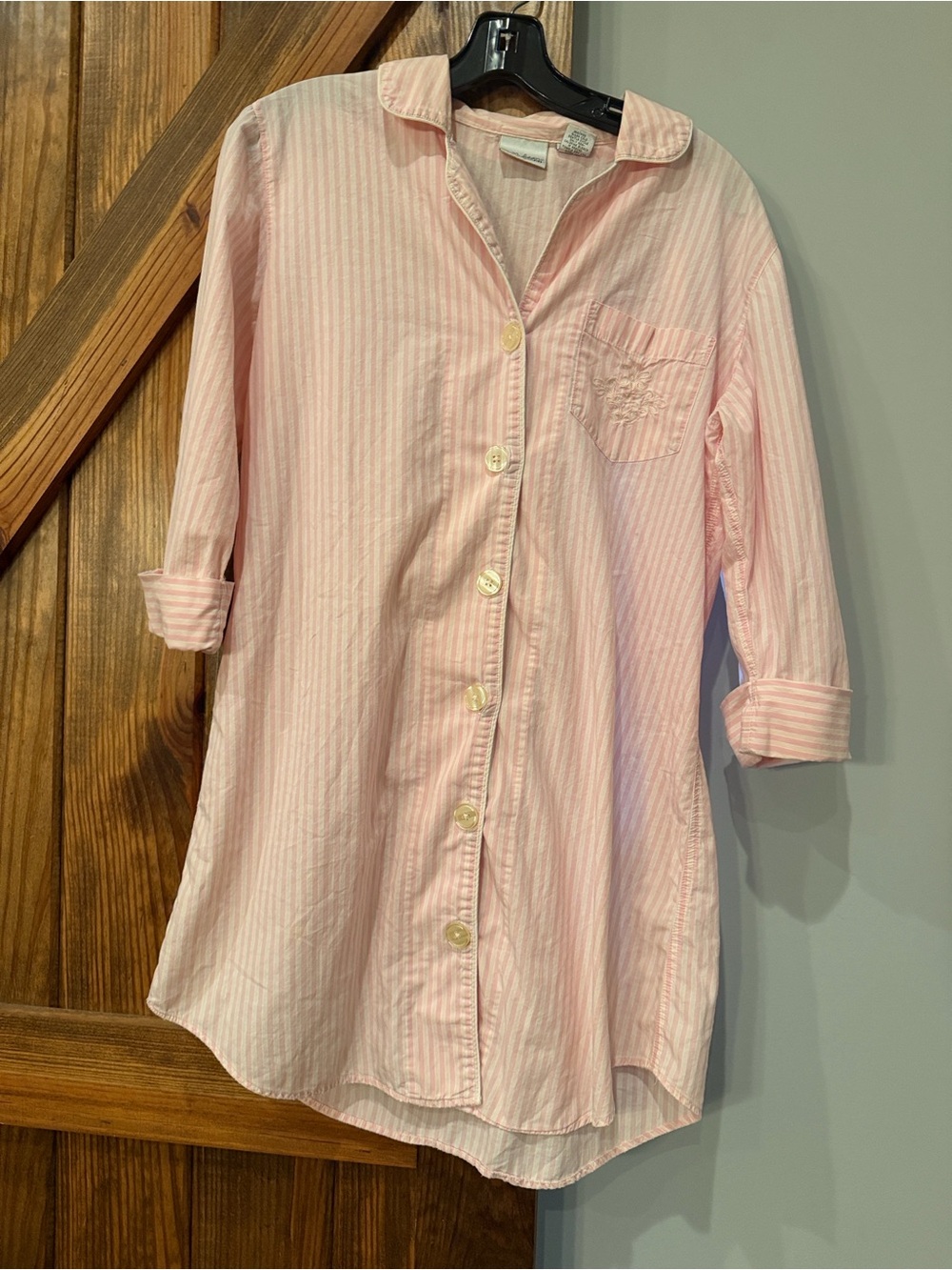 Madison Intimates-Pink and White Striped Button-Front Nightgown-Size Medium